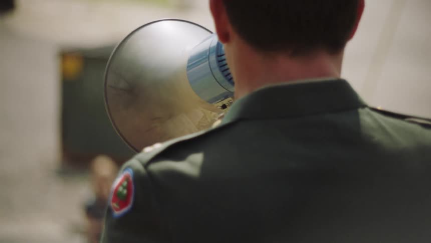 Man speaks through a megaphone