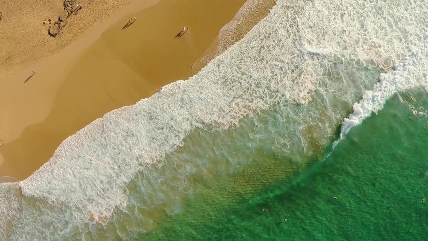 Ocean waves wash ashore a sandy beach