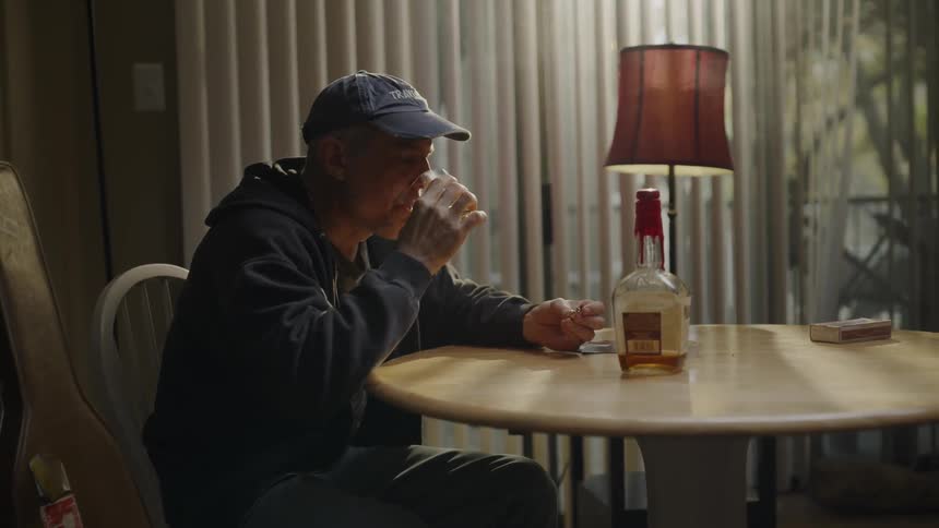 Man sitting at a table drinking alcohol
