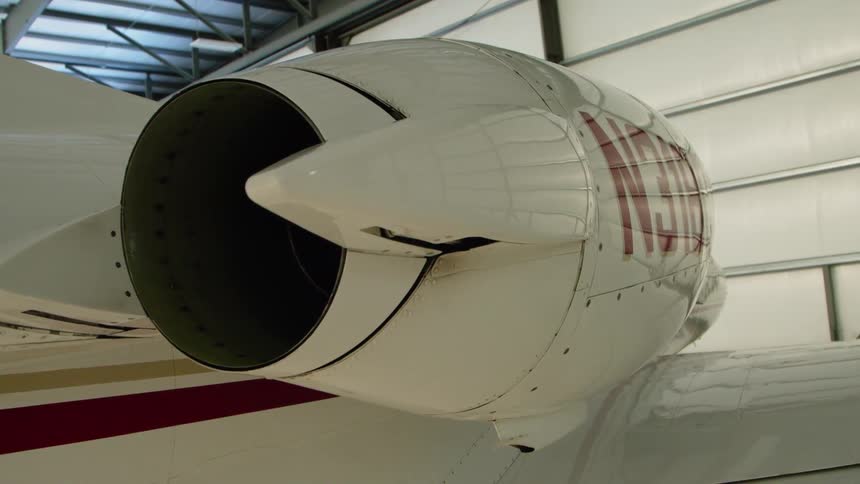 Engine on airplane in hangar