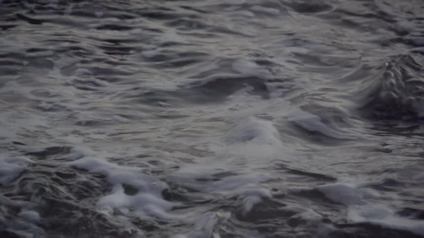 Rough waters move around below
