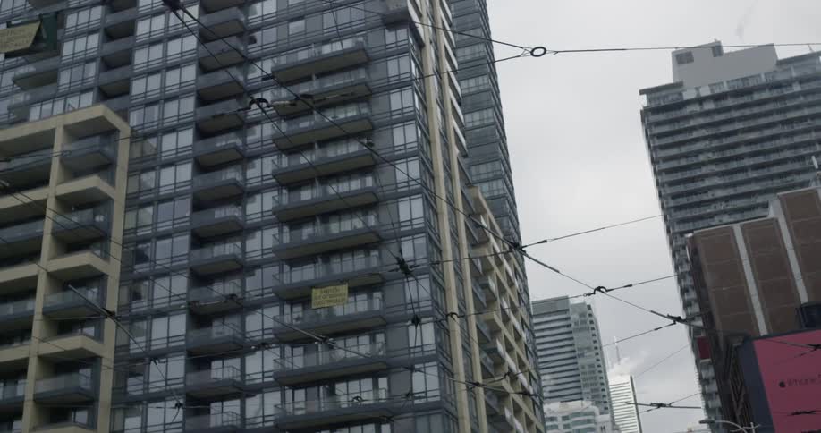 Trolley wires in a city