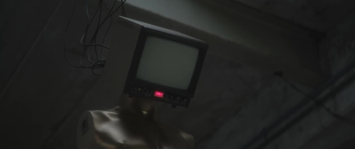Monitor shows white scrolling words on its screen