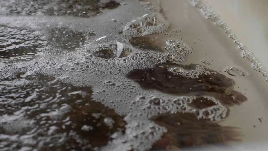 A crab is submerged in bubbling water