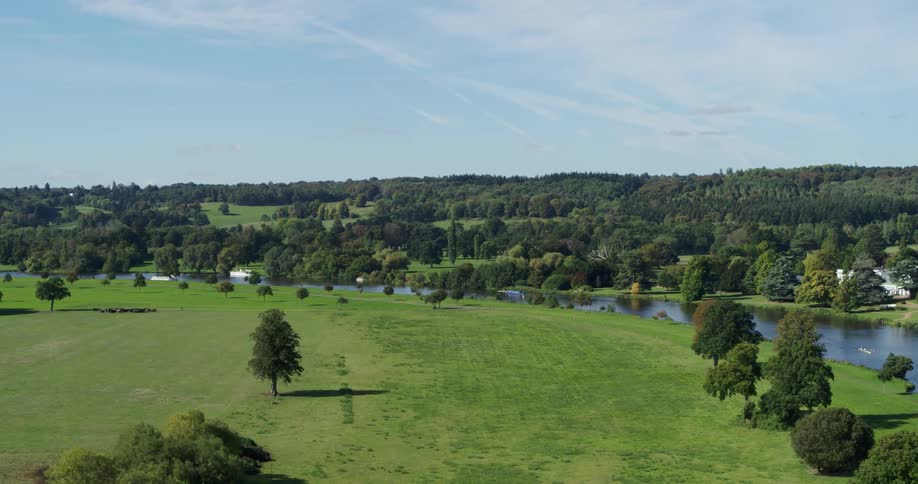 A river flows through a rural landscape