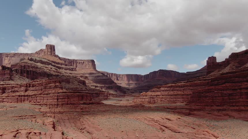 Red rock formations with striations