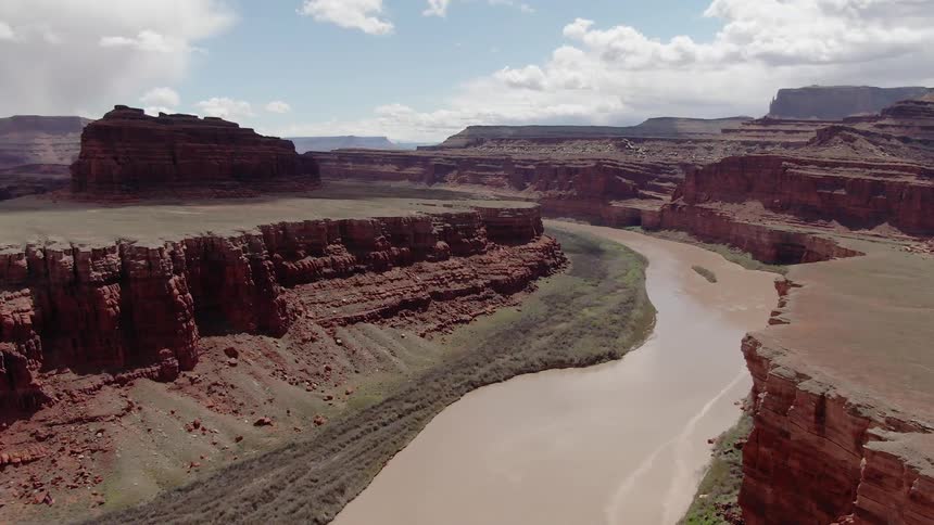 River flows through a large canyon