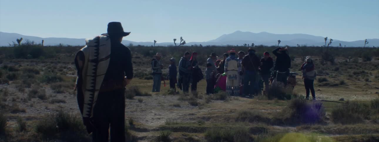 People stand together on the long field
