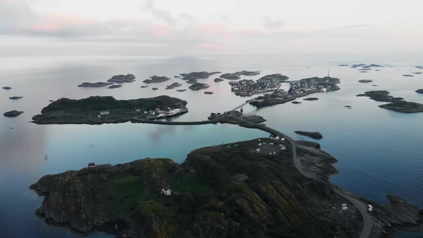 A bridge stretches across islands in the ocean