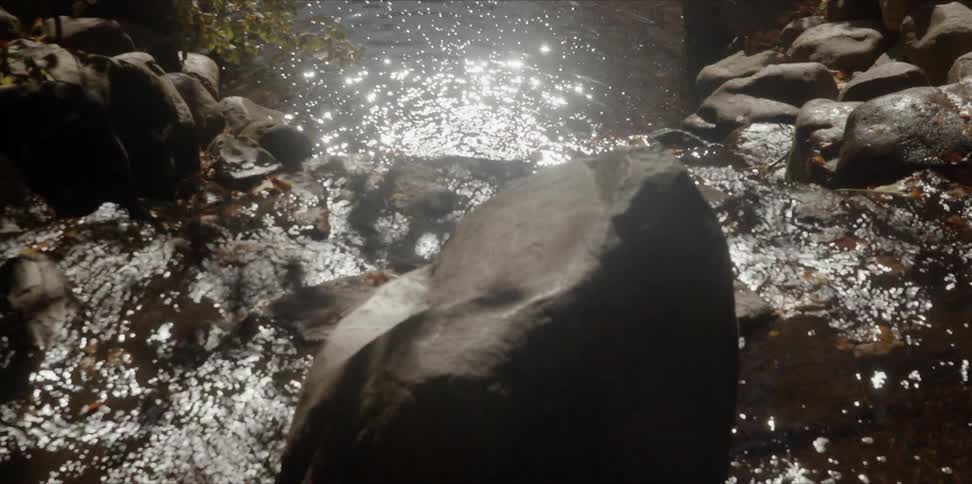 Sunlight is shimmering in a pool in a flowing river in daylight