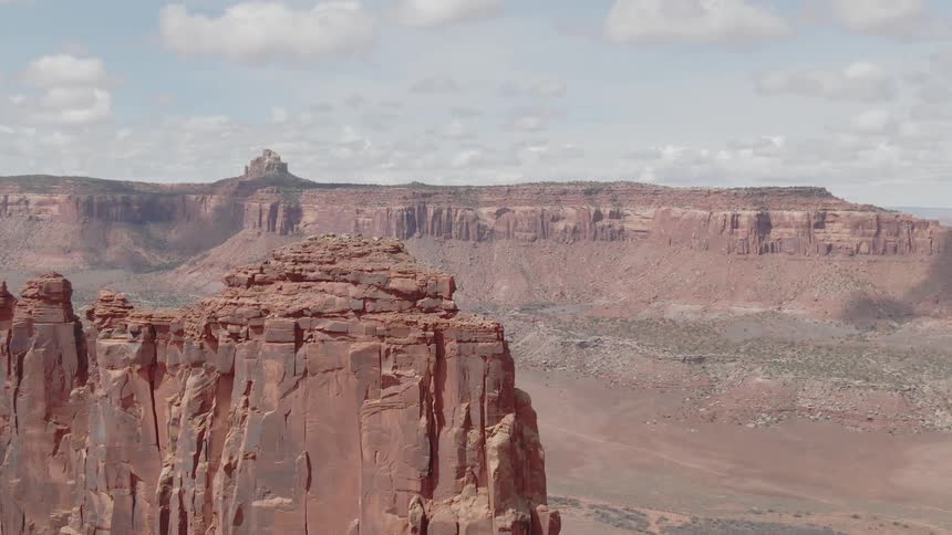 Dry river bed cuts through a canyon