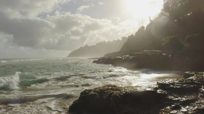 Waves roll towards shore