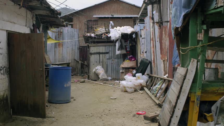 Dirty alley with debris everywhere