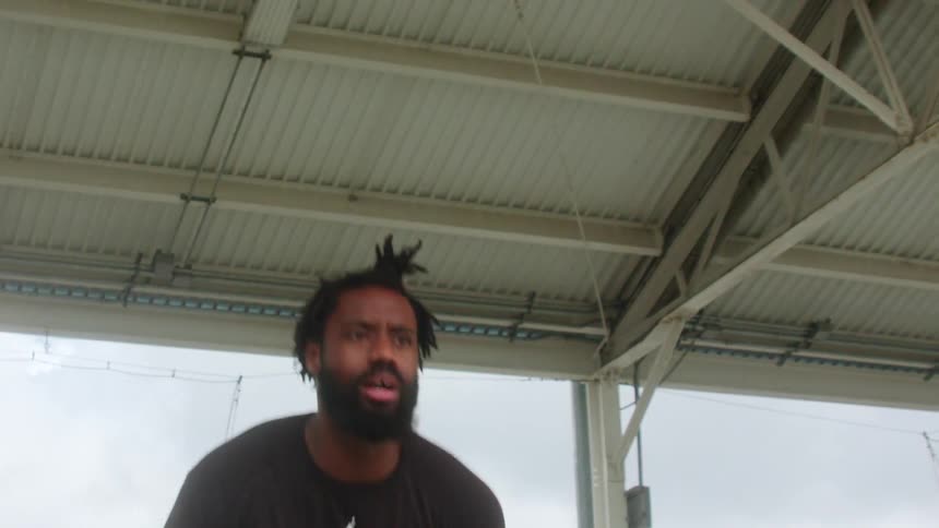 Man jumps and jogs in place