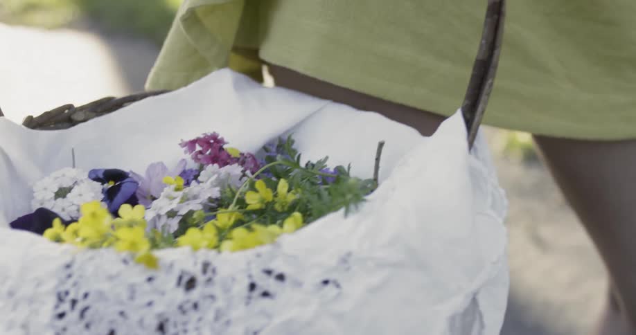 Basket full of multicolored flowers