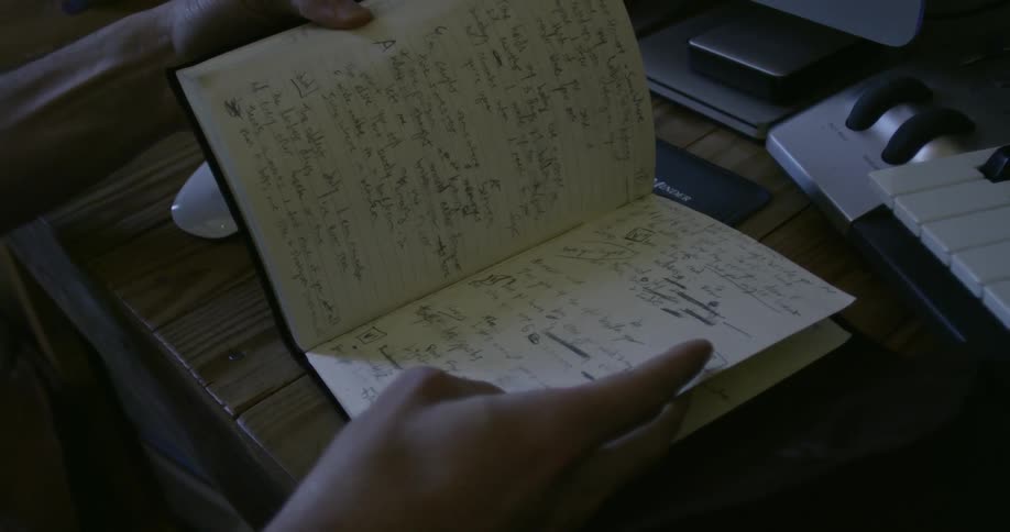 Person turns the pages of a book with written in pages