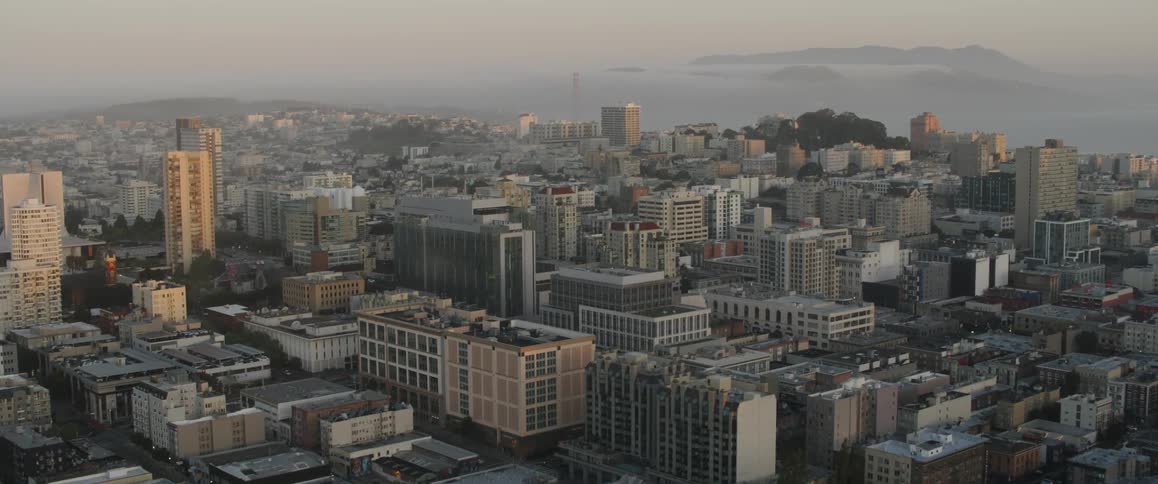 Large city at sunset