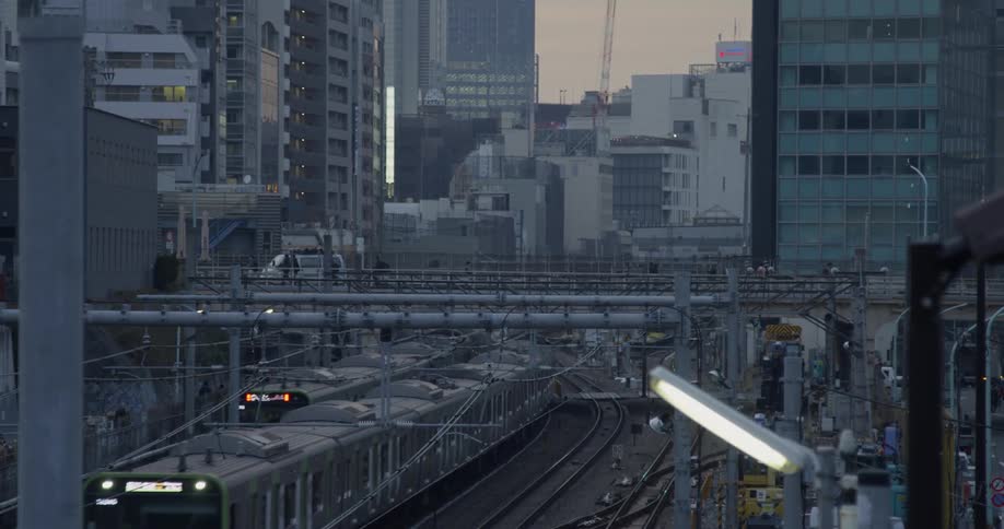 Train passes through the downtown of Tokyo