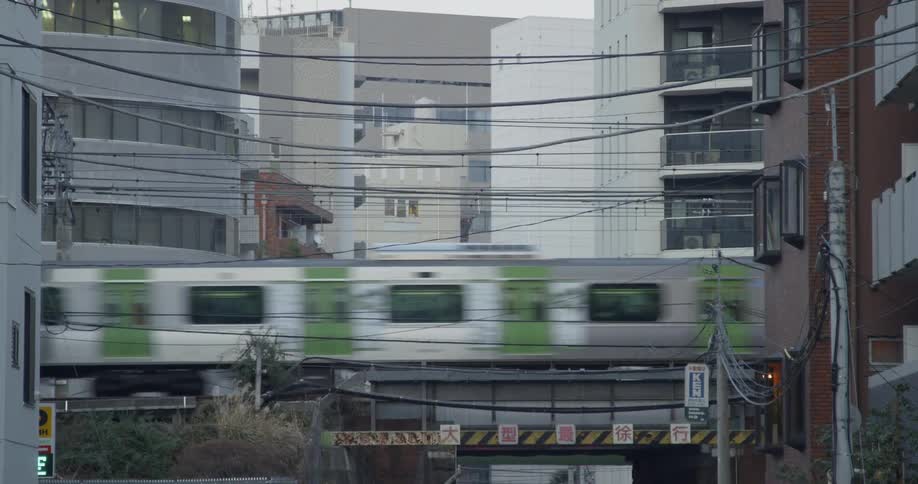 Train passes through the downtown of Tokyo