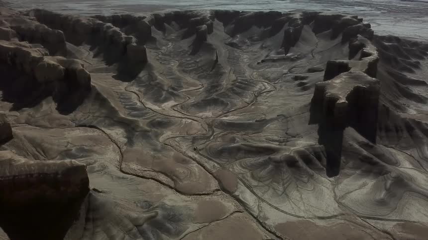 Hilly dirt landscape in the evening
