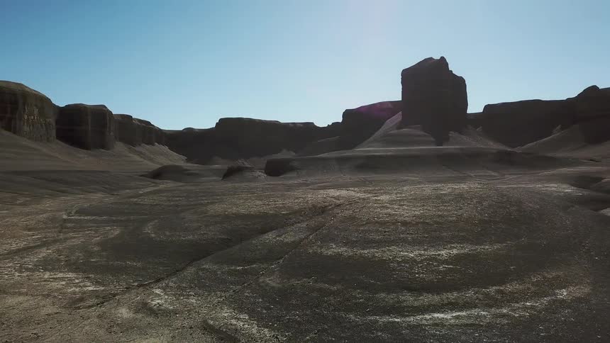 Desert plateaus and sandy landscape on a clear day