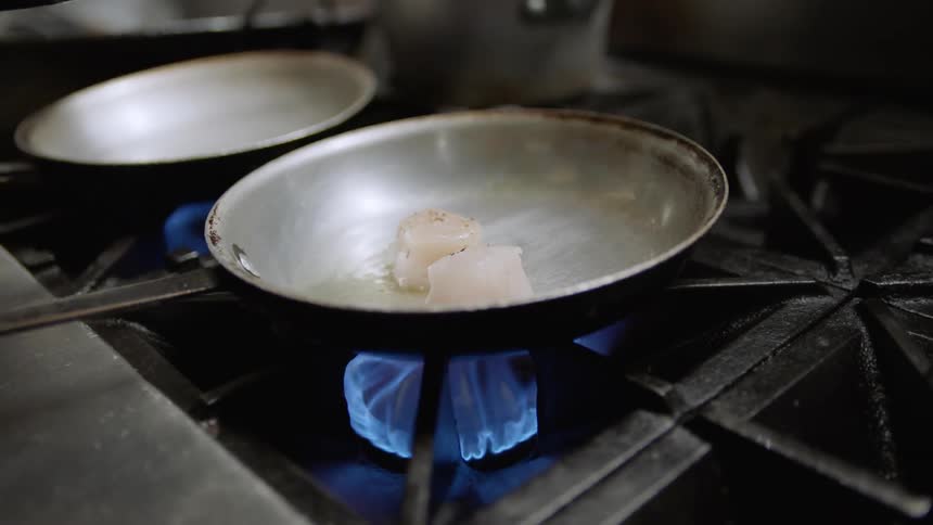 Chef sautees scallops