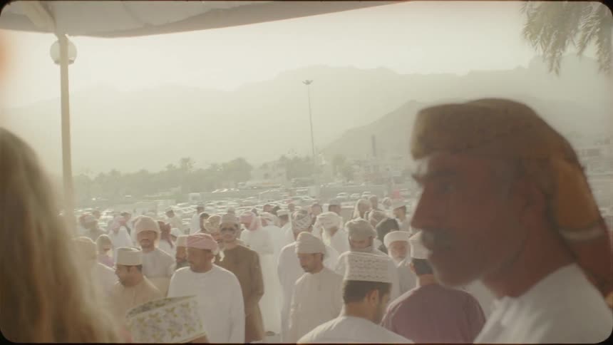 People gather together outside