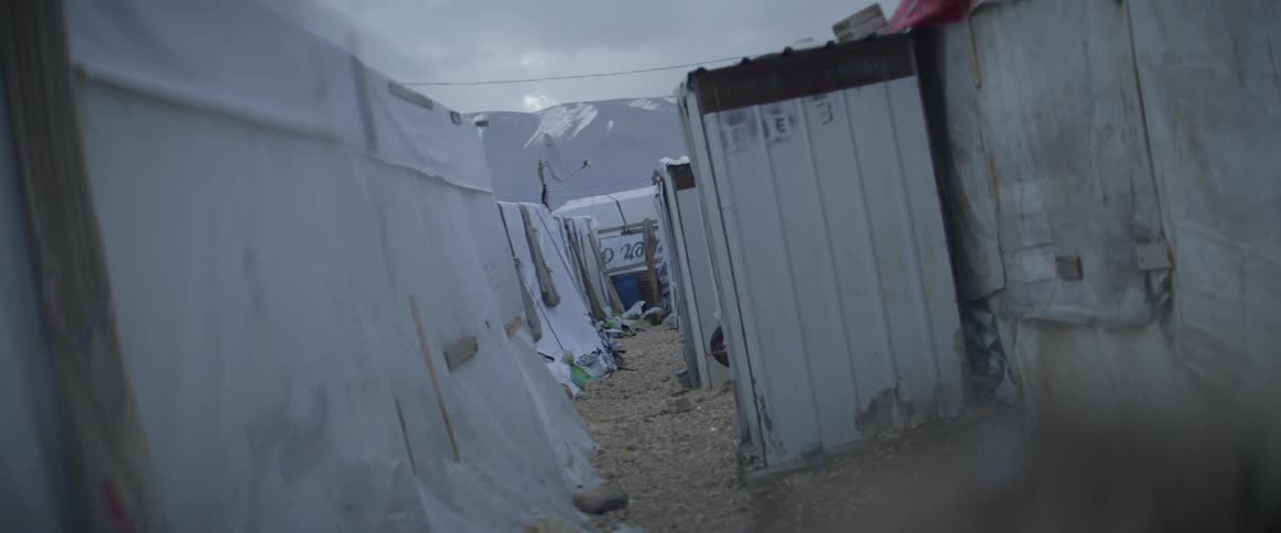 Row of tents outside in the desert
