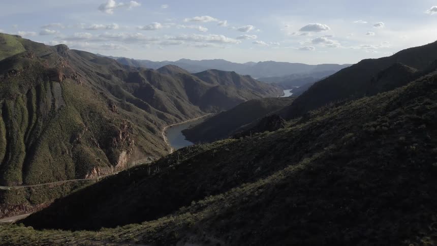 River winds through rocky mountains