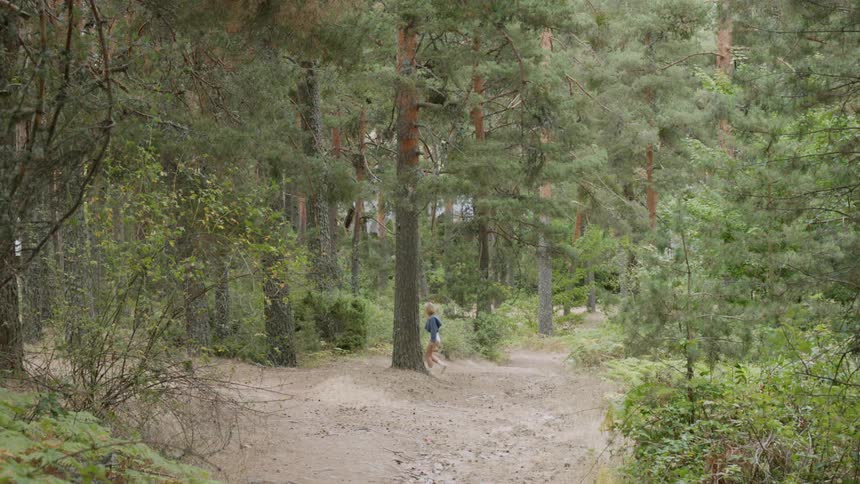A woman walks in the woods