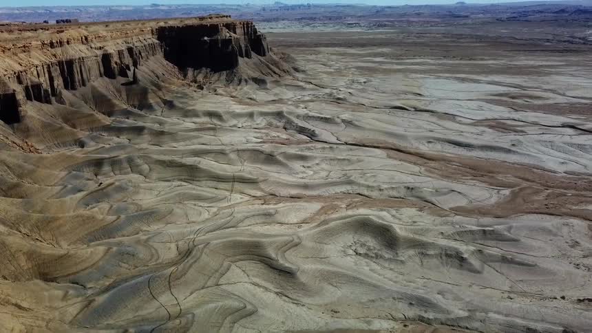 A large canyon covers the landscape