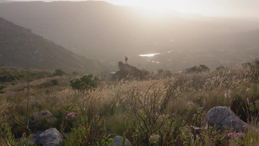 Sun shines over grassy mountains