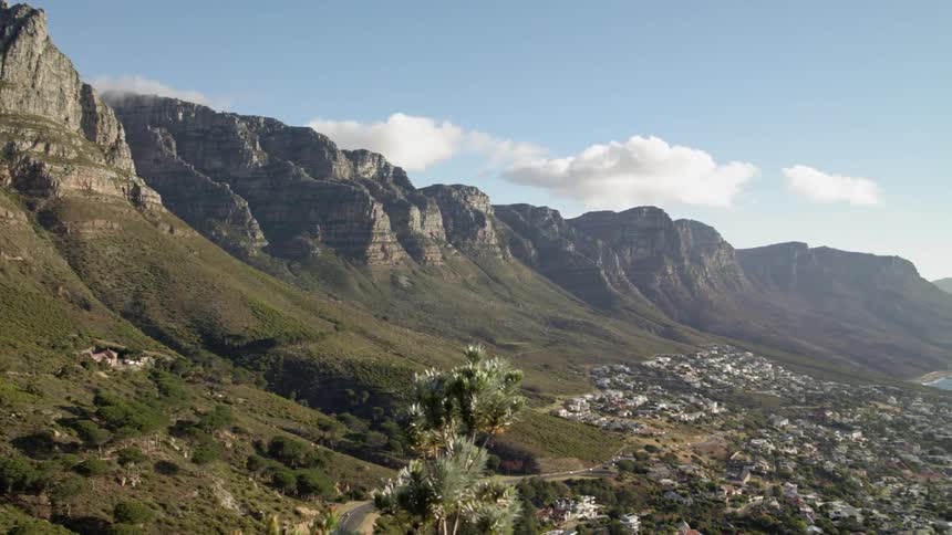 The small town is right on the coast below