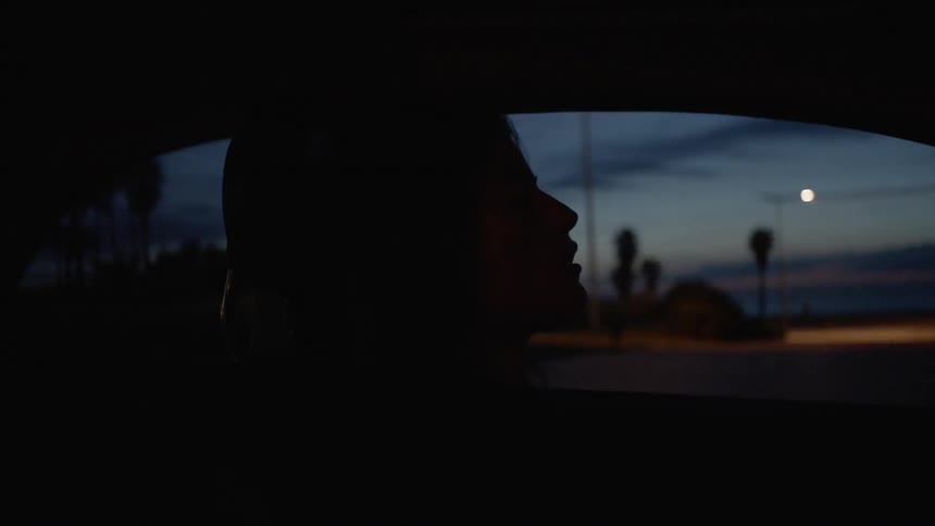 Silhouette of a person sitting in a car at night