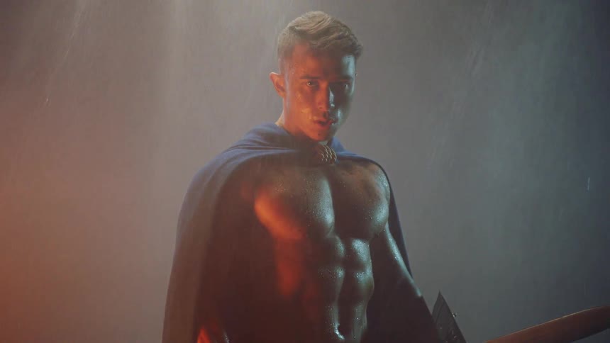 Rain falls on a gladiator