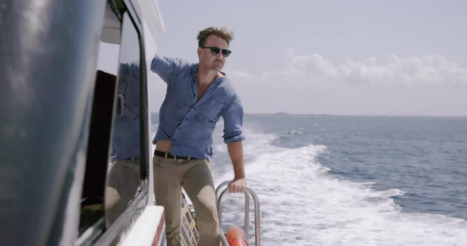 Man rides on a boat