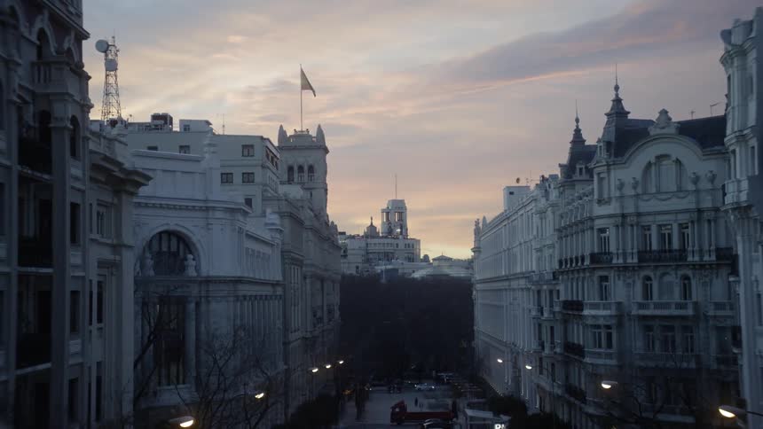A flag waves atop a city building