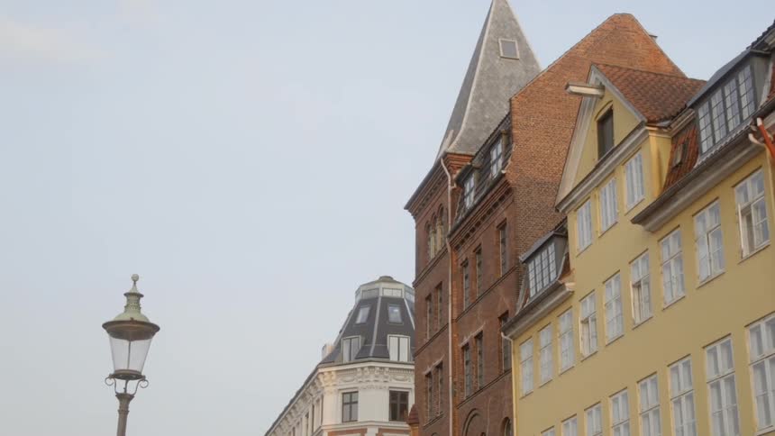 Birds fly over city buildings