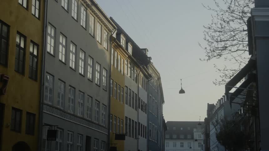 The town street is calm at sunrise