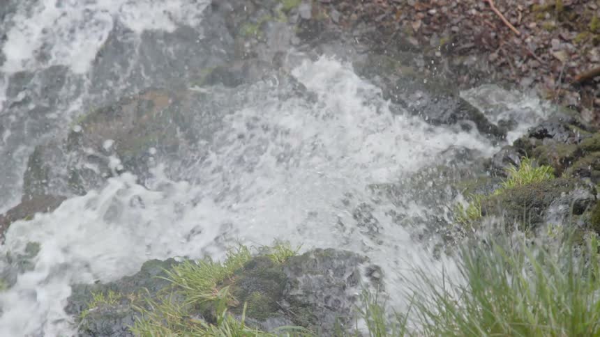 Water flows rapidly down a stream