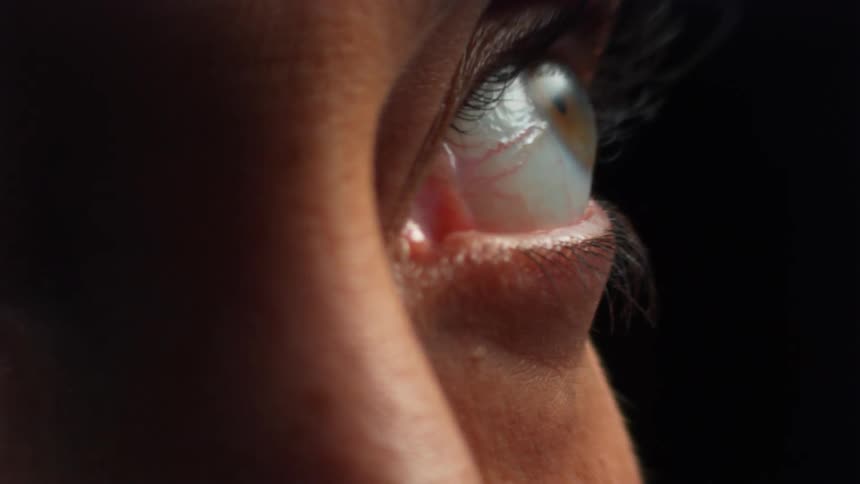 Person's eye looks all around