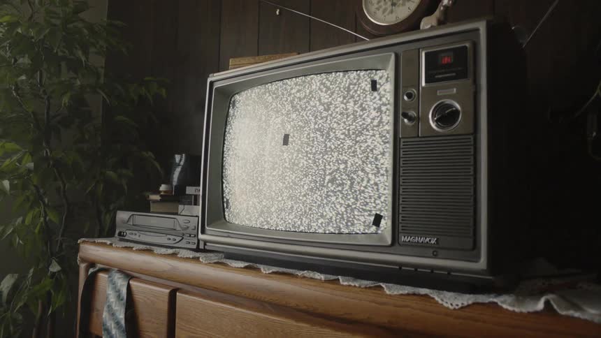 A television displays static