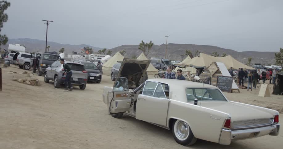 People wander near cars parked at a festival during the day