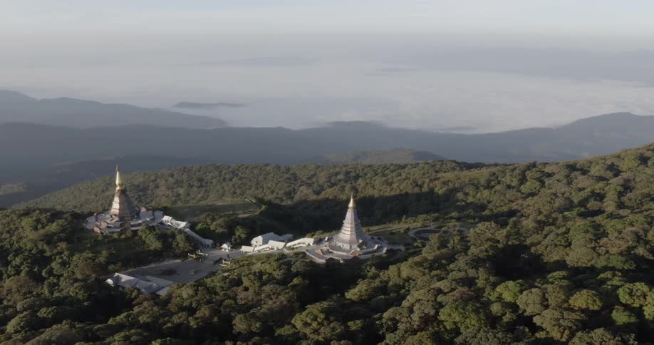Buildings stand in mountains
