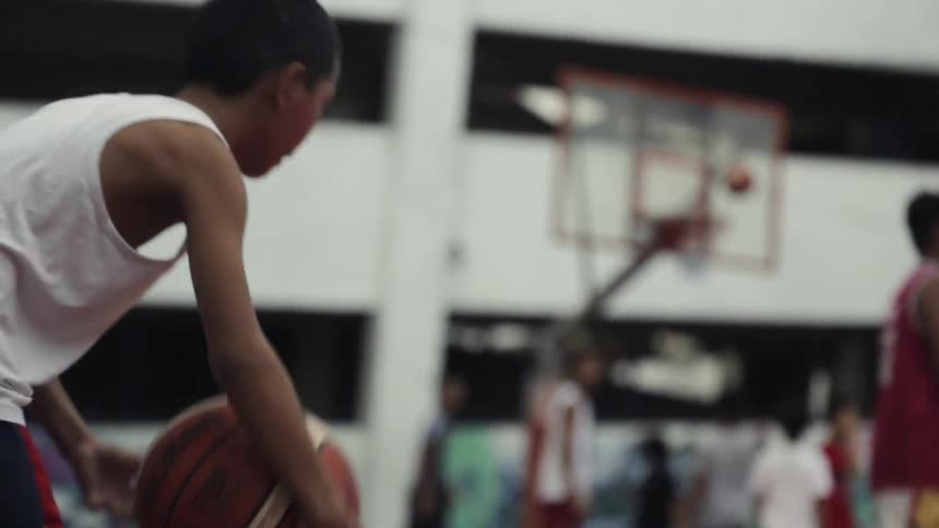 Children are playing basketball on the court