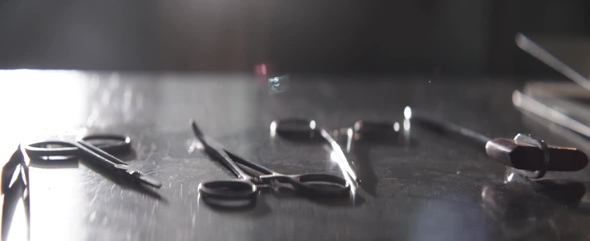 Close up of hospital tools on a table