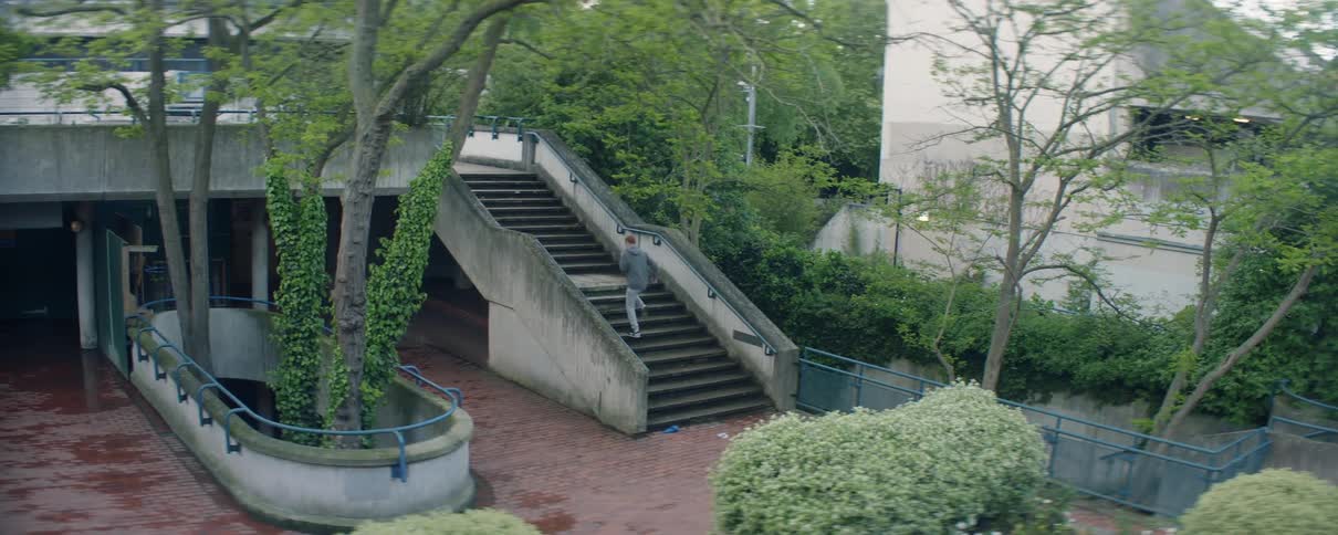 Man jogs up city steps