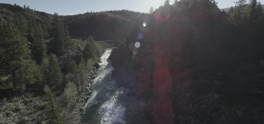 A river flows through mountains