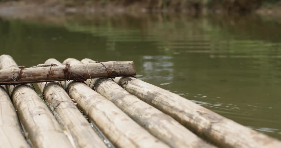 A raft travels on the water