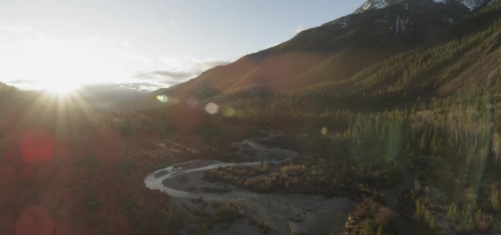 River winding through forest at sunset